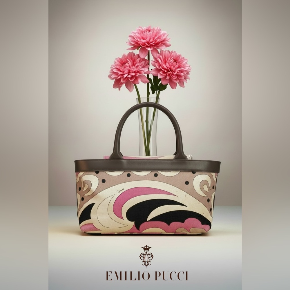 Emilio Pucci Pink, Cream & Brown Signature Abstract-Print Tote A VINTAGE BEAUTY